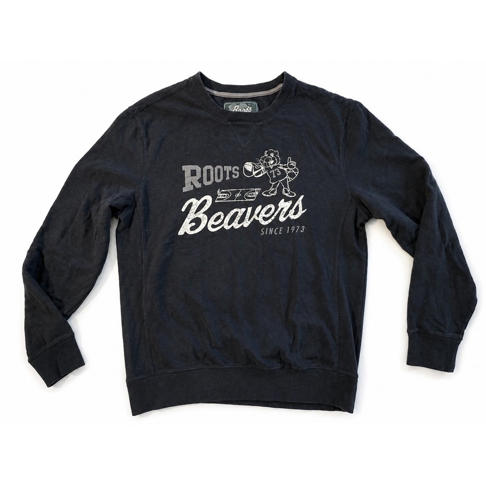 Vintage Roots Beavers Since 1973 Crewneck Sweatshirt Black  Distressed Print M